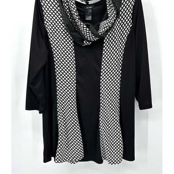 ALI MILES shirt top blouse tunic 3/4 sleeve swing removeable infinity scarf XL - Picture 3 of 9